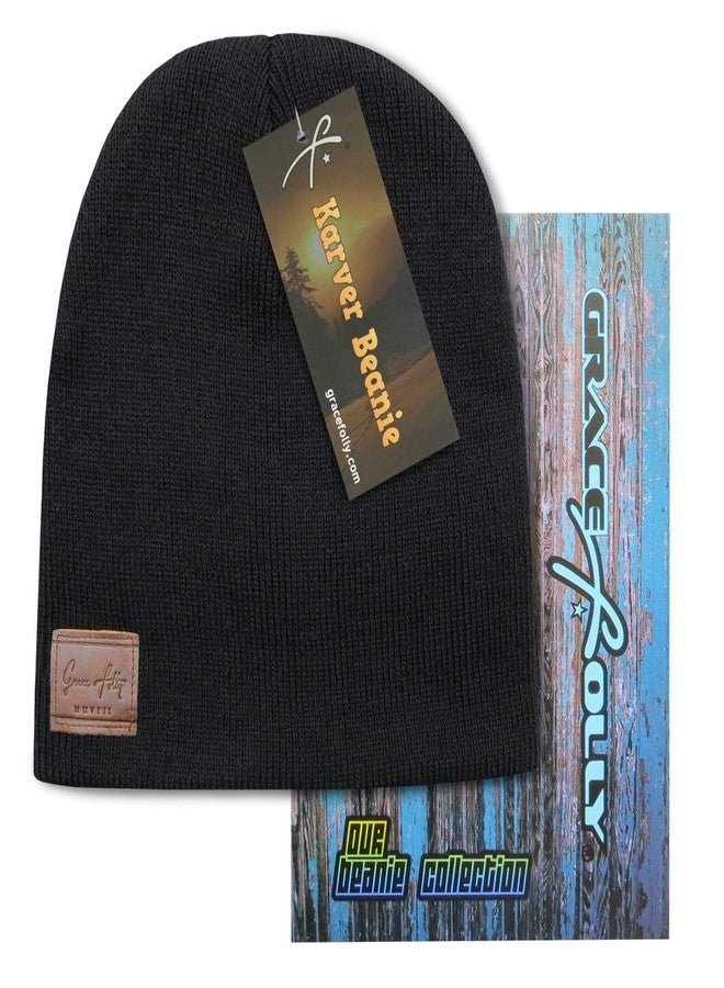 Grace Folly Knit Beanie Hat Cap for Men or Women (Black) - Image 2